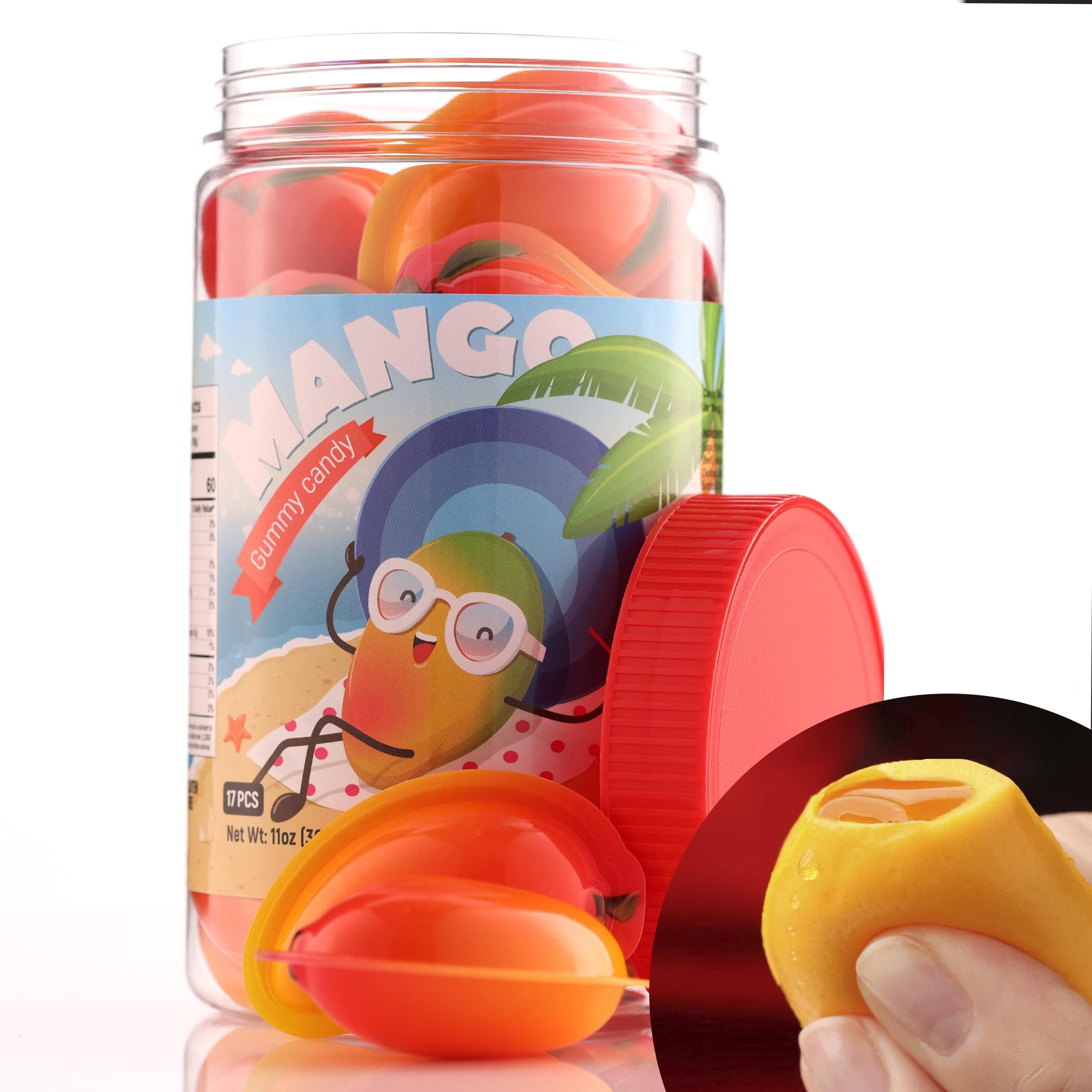 Gummy Candy - Large Jelly Filled Gummies - Mango Candy Filled with Mango Jam - 17 Pcs Individually Wrapped Chewy Candy Gummies in Jar - Fun Kids Candies - Easter Egg Candy
