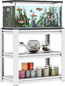 Fish Tank Stand White,3-tier Rack Shelf heavy duty Metal Frame Aquarium Stand 20 Gallon,Reptile Terrarium Stand for 30 Gallon Long Aquarium,Reptile Tank Stand,Breeder Tank Stand,31.5"*18"*34"