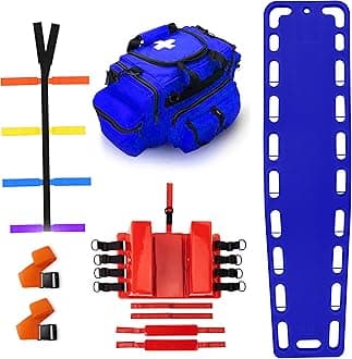 EMS XTRM Rescue Kit Comprehensive Emergency Support with Spine Board, Head Immobilizer, Trauma Bag & 10-Point Strap - Durable, Lightweight for First Responders, Blue