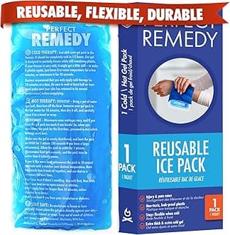 Perfect Remedy Gel Ice Pack for Hot & Cold Compress, Reusable Injury Ice Pack for Pain Relief Support, Soothing Soft Gel for Soreness Muscle Strain Condition, Hot Water Bottles Alternative (Blue, Reg)