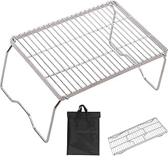 REDCAMP 17" Large Folding Campfire Grill 304 Stainless Steel Grate, Heavy Duty Portable Camping Grill with Carrying Bag for Outdoor Cooking Backpacking Hiking Picnics BBQ