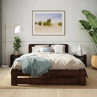 Small Double Bed Frame – Solid Pine Wooden Bed Frame for Adults, F1 Easy Assemble Bed with Sturdy Slats & Extra Four Supportive Legs, Comfortable Bedroom Furniture | 4ft (Walnut)