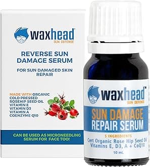 Waxhead Sun Damage Repair Serum, Rosehip Oil and Rosehip Seed Oil for Face with Vitamin A, E and CoQ10, Lightweight Face Oil for Sensitive Skin, Dark Spot and Discoloration Serum for Sun Damaged Skin