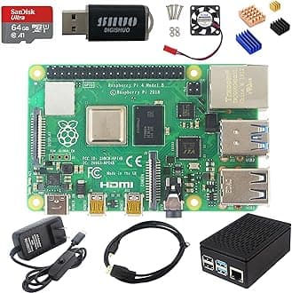 Raspberry Pi 4B Model B 8GB RAM DIY Kit | with Case | Pi Cooling Fan | San Disk 64G SD Card Micro-SD | Micro HDMI Cable | Sufficient 5V 3A Power Supply (8G Module 8 in 1 Kit)