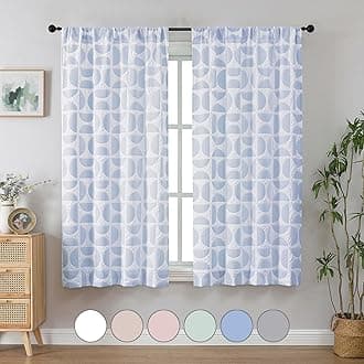 Aiyufeng Blue and White Curtains for Bedroom 63 Inch Length 2 Panels Set, Soft Airy 3D Embossed Textured Light Filtering Curtains, Semi Rod Pocket Dining Room Curtains for Living Room, 38" Wx63 L