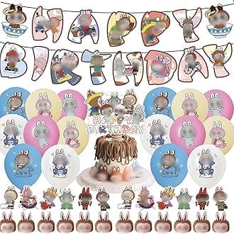 30Pcs Birthday Party Decoration - 12 Cake Toppers, 16 Balloons, 1 Happy Birthday Banner, 1 Large Cake Topper Themed Party Supplies for Fans