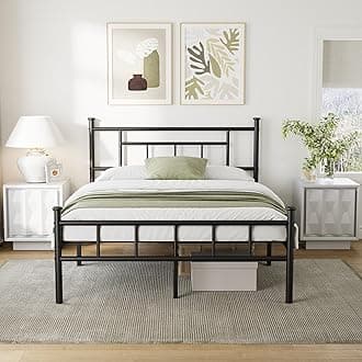 Queen Bed Frame No Box Spring Needed with Headboard and Footboard Heavy Duty Steel Slat Support 14" Height Easy Assembly Under Bed Storage Noise-Free Mattress Foundation
