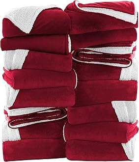 IR Imperial Rooms Burgundy Sherpa Fleece Throw Blanket for Bed - Wholesale Bulk Pack of 16 Sherpa Blankets - Soft Fluffy Throw Blankets for Hotels, Guest Bedroom, 50x60 Inches