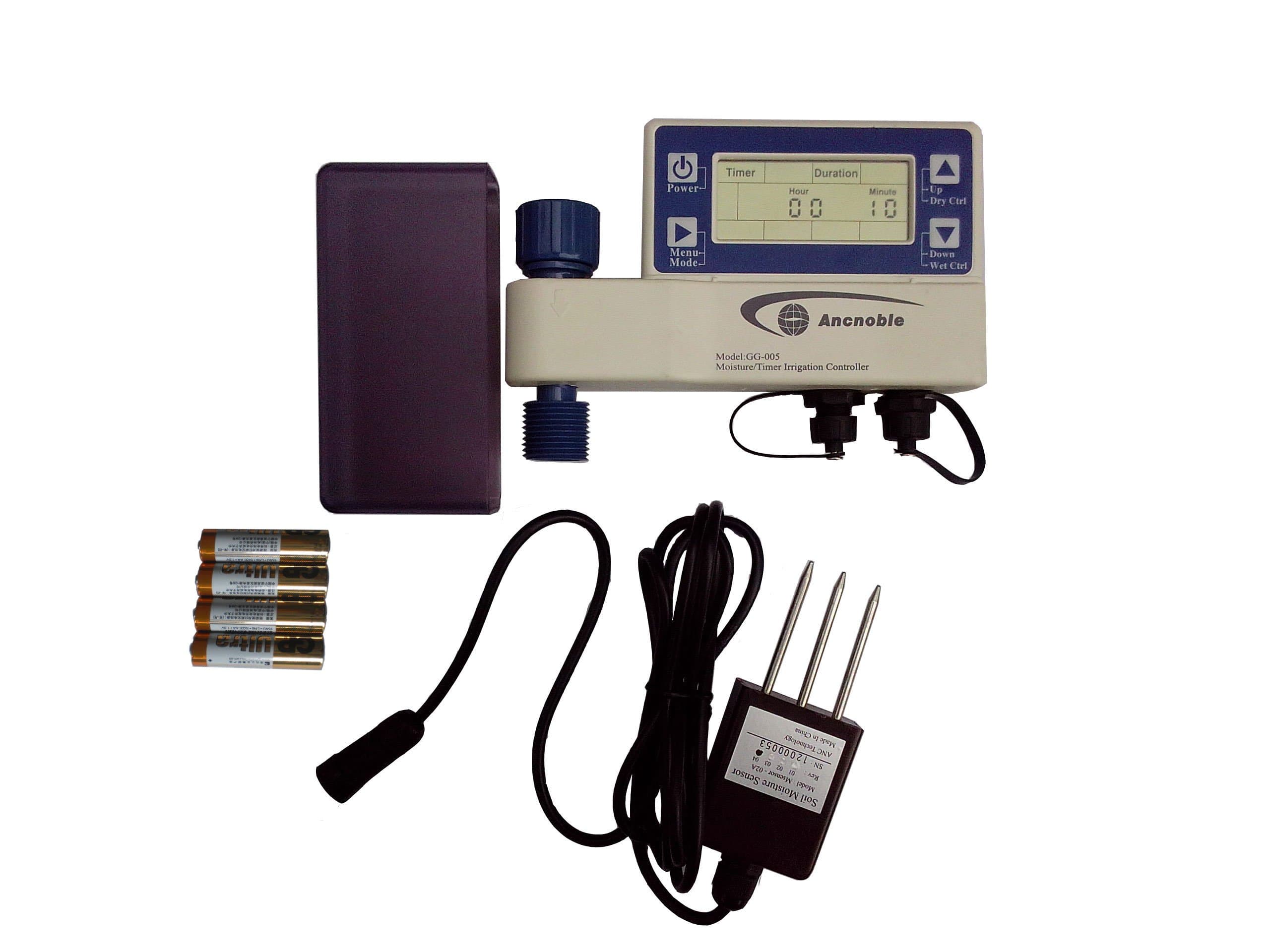 Ancnoble GG-005B Irrigation Controller with Moisture Sensor Powered by Alkaline Batteries, 9.5 by 3 by 7-Inch, White and Blue
