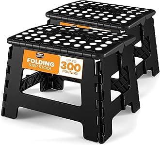Utopia Home Folding Step Stool with Handle – 9 Inch Anti Slip Collapsible Stool – Holds Up to 300 lbs – Sturdy Plastic Step Stool Foldable for Kitchen, Bathroom and Home Use (2-Pack, Black)