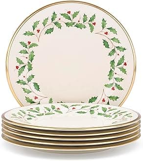 Holiday 6-Piece Dinner Plates Dinnerware Set, Service For 6, Porcelain, Dishwasher Safe, Round Plates Set, Holiday Red & Green, Perfect for Gatherings, Christmas Dinnerware (Ivory, 6 Piece)