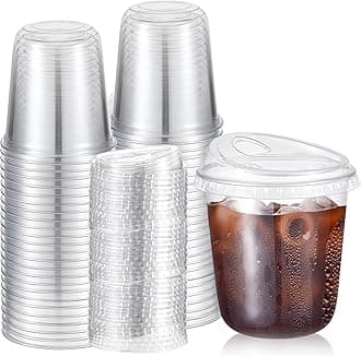50 Sets Clear Plastic Coffee Cups with Sip Lids, Disposable Plastic PET Crystal Cups for Iced Coffee, Smoothie, Cold Beverage, Drink Shops and Party Catering(Clear,12 oz)