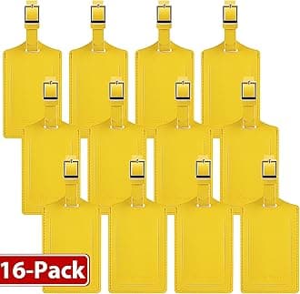 Travelambo 16 Pack Luggage Tags for Suitcases Privacy Protection Bag Tags Faux Leather Travel Accessories Essential, Energetic Yellow