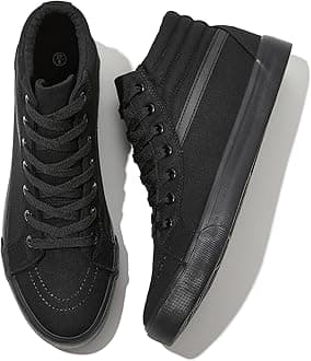 Rominz Mens White Canvas Shoes Fashion High-Top Canvas Sneakers for Men Casual Tennis Shoes Black Classic Lace-UP Walking Shoes Skate Shoes, 7