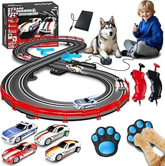 AGM MASTECH Slot Car Race Track Sets with 4 Exquisite Slot Cars, Battery or Electric Car Track, 2 Controllers, Lap Counter, Gift Toys for Boys and Girls Age 4 5 6 7 8-12