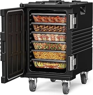95QT Non-Electrical Catering Food Warmers with Swivel Casters, 304 Stainless Steel Latch, Insulated Food Carrier for 6 Full-Size Pans(NOT INCLUDED), Food Warmer Hot Boxes for Catering BBQ Event