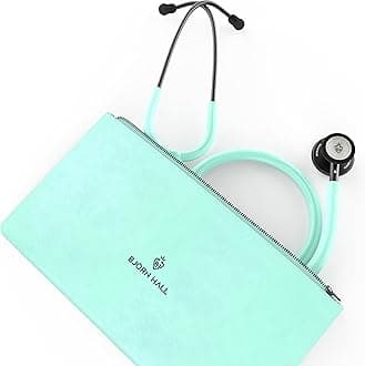 BJÖRN HALL Matte Black Turquoise Stethoscope & Case | Adult Dual Head Classic Chestpiece | Lightweight Design 5.9oz | Length 26in | Perfect for CMA Cardiac Med Student Nurse | Mint Teal Tubing MBGT