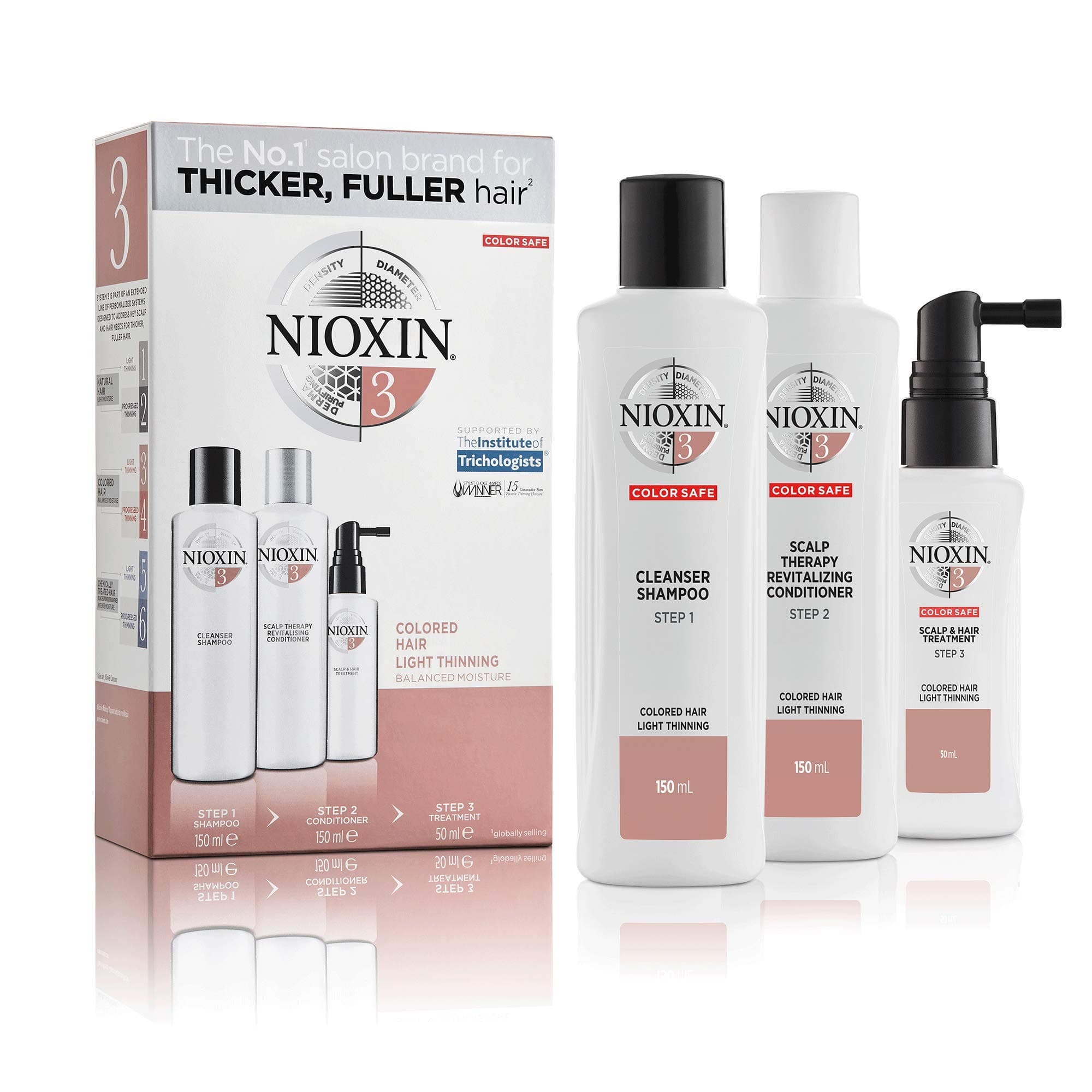 Nioxin 3-Part System | System 3 | Coloured Hair with Light Thinning Hair Treatment | Scalp Therapy | Hair Thickening Treatment