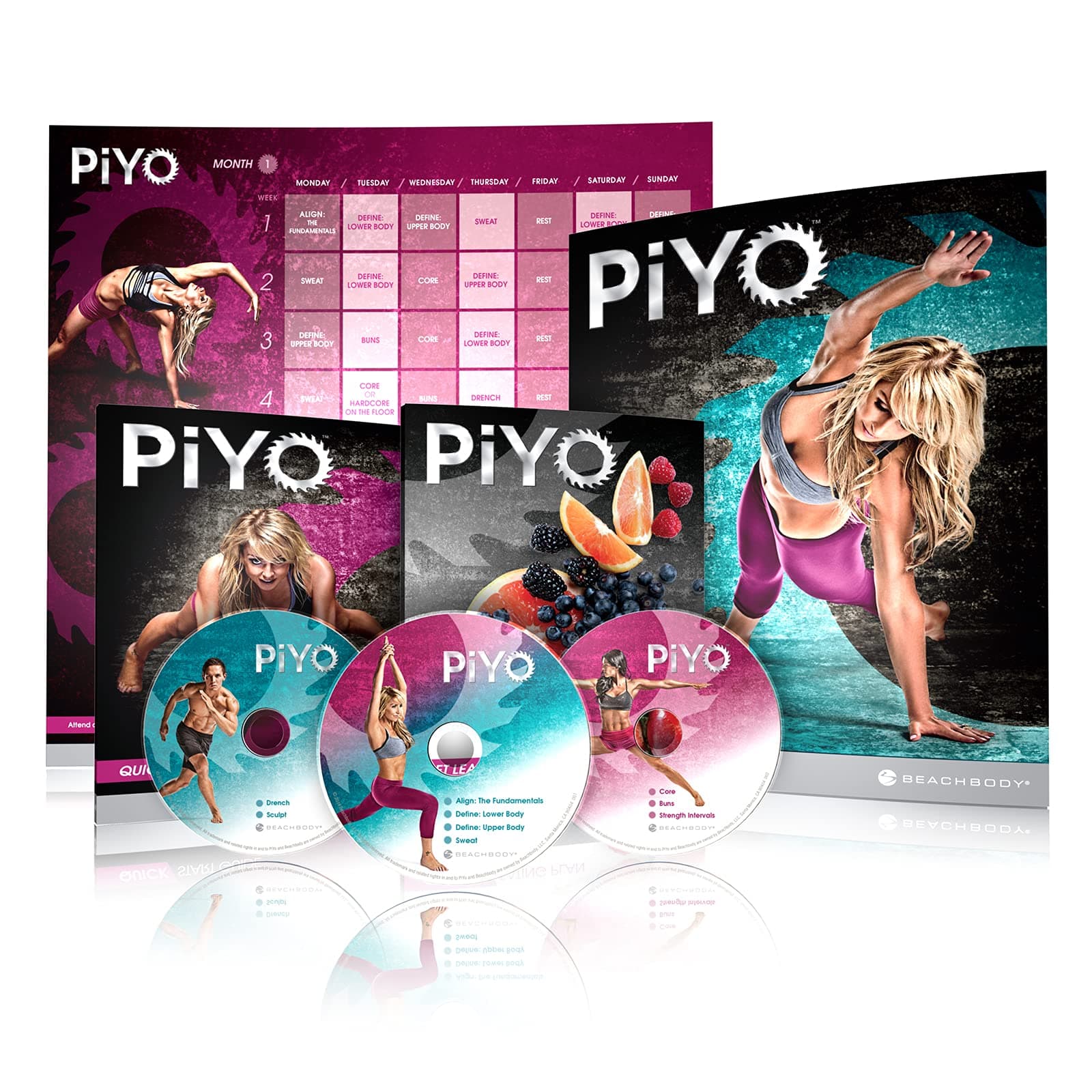 Chalene Johnson's PiYo Base Kit with DVD Workout Exercise Video + Fitness Tools and Nutrition Guide Home Gym Weight Training Program with Meal Plan and Tape Measure 3 DVDs