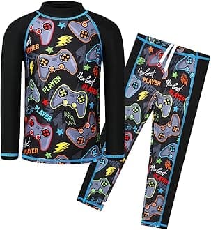 TFJH E 2PCS Kids Boys Long Sleeve Swimsuit UPF 50+ UV Sun Protective Swimwear