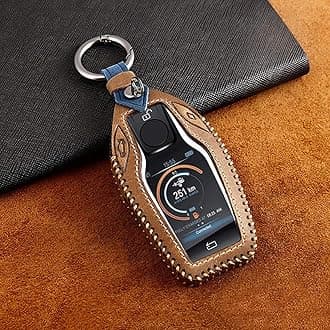 ontto Leather Key Fob Cover Keychain Compatible with BMW 5 7 Series Remote Display Brown