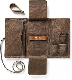 Waxed Canvas Tobacco Pouch for 2 Pipes, Smoking Tobacco Pipe Pouch with Foldable Stand, Smoking Case Bag Accessories Storage Organizer for Travel, Daily Use & Gift (Pipes Not Included)