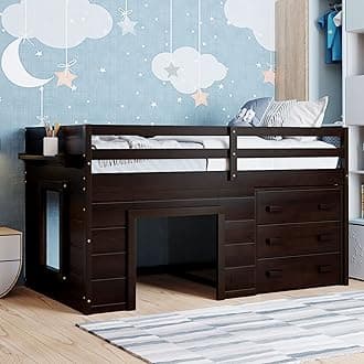 Bellemave Twin Size Low loft Bed for Kids,Wood Modern Farmhouse Twin Loft Bed with and Drawer Storage, No Box Spring Needed, Espresso