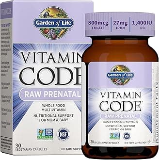 Garden of LifePrenatal Multivitamin for Women with Iron, Folate & Vitamin C and D3 for Neural Development & Probiotics for Immune Support – Vitamin Code – Non-GMO, Gluten-Free, Kosher, 10 Day Supply