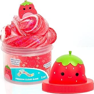 Original Squishmallows Scarlet The Strawberry Premium Cloud Slime, Strawberry-Scented, Party Favors for Kids 8-12, Girl Toys 8-10 Years Old, Slime Kit for Girls Ages 8-12, Gifts for 9 Year Old Girls