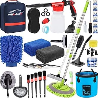 AUTODECO 42Pcs Car Wash Detailing Kit Cleaning Set with Foam Gun Sprayer, Long-Handle Brush, Collapsible Bucket, Large Wash Mitt, Towels, Complete Interior & Exterior Car Washing Supply Set (Blue)