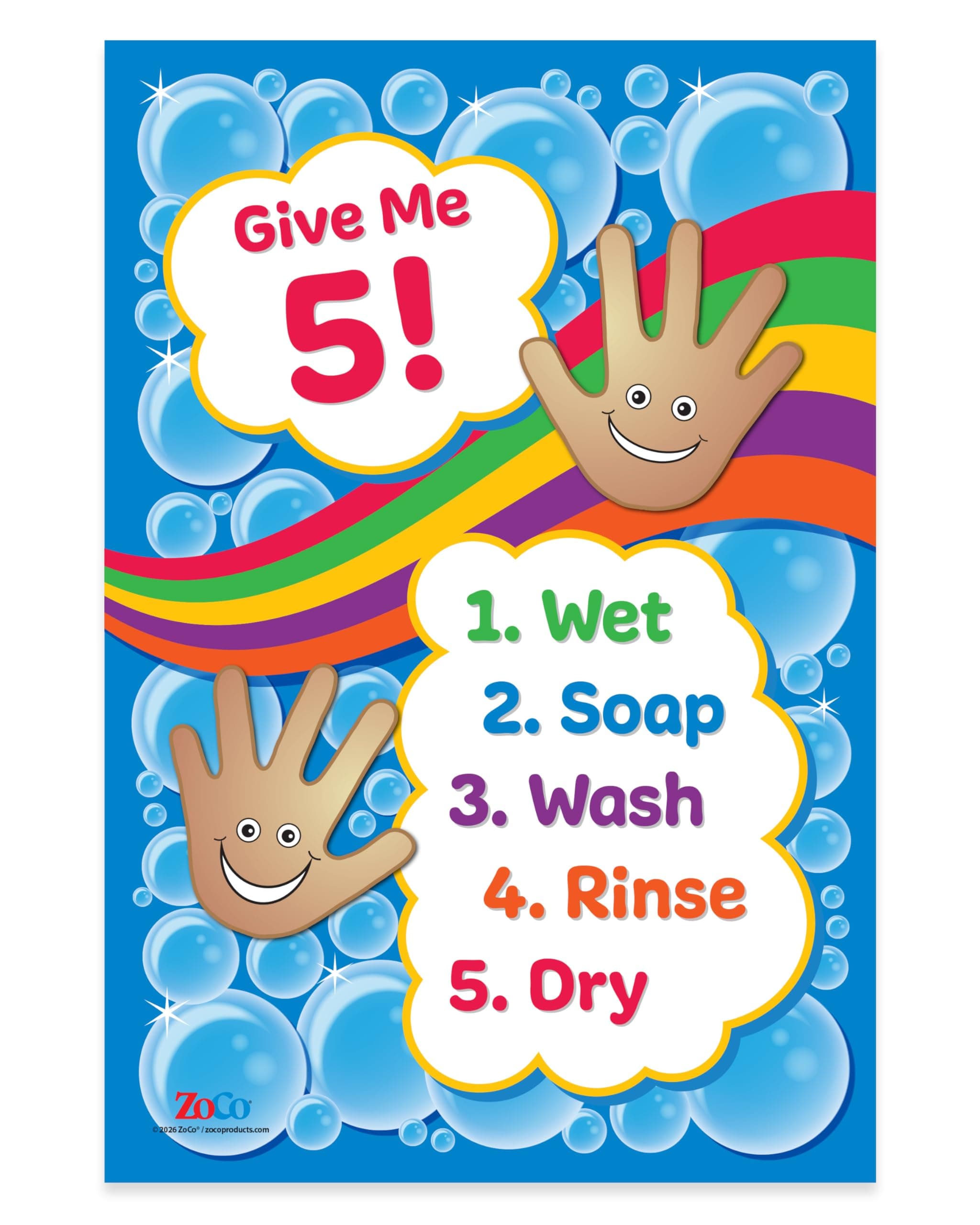 Give Me 5 Handwashing Poster - Laminated, 12 x 18 inches - Wash Hands Sign fo...