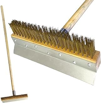 Pizza Oven Brush with Scraper - Heavy Duty 30” Long Wooden Handle Barbeque Pizza Oven Grill Brush, Pizza Oven Accessories for Home Outdoor Kitchen Commercial Cooking Supplies