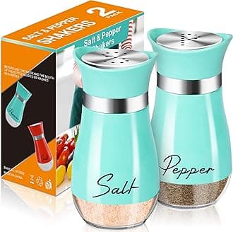 Salt and Pepper Shakers Set,4 oz Glass Bottom Salt Pepper Shaker with Stainless Steel Lid for Kitchen Cooking Table, RV, Camp,BBQ Refillable Design (Cyan-Blue)