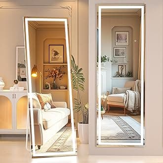 Hasipu Full Length Mirror with Lights, 56" x 15.8" LED Floor Mirror, Full Body Dressing Standing Mirror, Hanging Mounted Mirror for Living Room Bedroom Cloakroom, Square Black