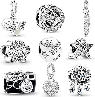 9 Pack Silver Spacer Beads Charms fit Bracelet, Heart Beads DIY Jewelry Gifts Women