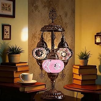 Mozaist Turkish Mosaic Lamp with Bulb – 3 Mosaic Sphere Table Light, Purple Basil