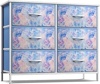 Sorbus Kids Dresser with 6 Drawers - Storage Chest Organizer Unit with Steel Frame, Wood Top & Handles, Tie-dye Fabric Bins for Clothes - Wide Furniture for Bedroom Hallway Kids Room Nursery & Closet