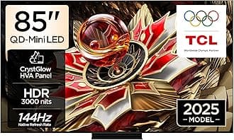 85Q7C Television 85 Inch Smart TV 4K QD-Mini LED Colorful Quantum Crystal HDR 3000nits Gaming Google TV, 144Hz Native Refresh Rate, Audio by Bang & Olufsen, Dolby Atmos, Game Master (2025 Model)