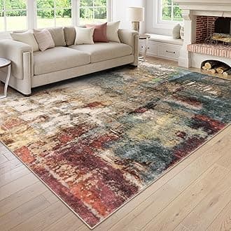 Lahome Modern Abstract Living Room Rug 8x10 Washable 8x10 Stain Resistant Non-Slip Large Red Soft Indoor Dining Room Table Home Decor