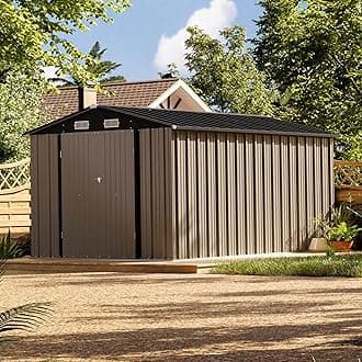 8 x 12 FT Metal Storage Shed for Outdoor, Steel Yard Shed with Design of Lockable Doors, Utility and Tool Storage for Garden, Backyard, Patio, Outside Use, Brown