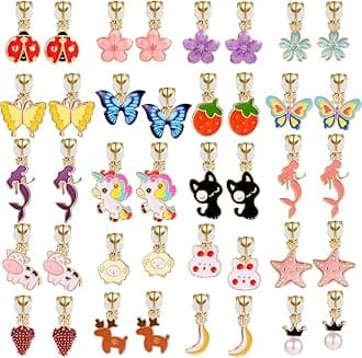 A chic set of 20 pairs clip on earrings for girls without Pierced Ears,Vibrant Themes Like Flowers, Unicorns, Ladybugs, Butterflies, Sheep
