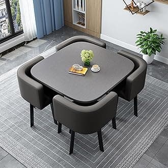 Round/Square Dining table Set with Chairs,Modern Conference Table and 4 Chairs Set,Reception Table and Chair Combination,Wooden Kitchen Table Set for 4 for Dining Room(80cm(31.5in),3)