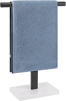 Hand Towel Holder, T-Shape Hand Towel Stand for Bathroom, Hand Towel Rack Bar Standing for Vanity Kitchen Countertop, 304 Stainless Steel, Marble Base (Black)