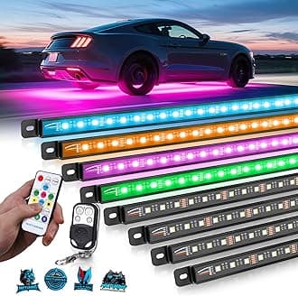 U8 RGBW Underglow LED Light Bars (8-Piece Kit) 888 Ultra-Bright LEDs, Dual Remotes, White+RGB Colors, IP68 Waterproof Aluminum Housing – for Cars, Trucks, SUVs, ATVs