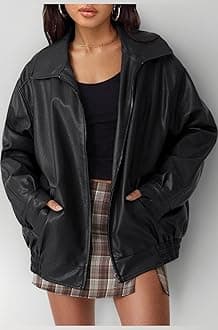 AUTOMET Womens Oversized Leather Jackets Faux Suede Fall Fashion Motorcycle Coats Winter Outfits Clothes Y2k Tops