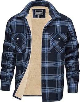 EKLENTSON Men's Flannel Shirt Jacket Thick Fleece Lined Jackets Plaid Sherpa Jacket Cotton Winter Jackets With 5 Pockets