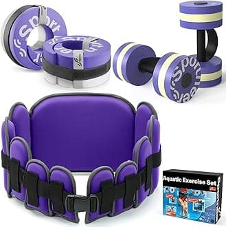 Sportneer Aquatic Exercise Equipment Water Aerobics Combo Set Includes High Density Water Weights Dumbbell Aqua Belt Water Ankle Weights for Pool Exercise Aquatic Therapy Pool Fitness Water Exercise