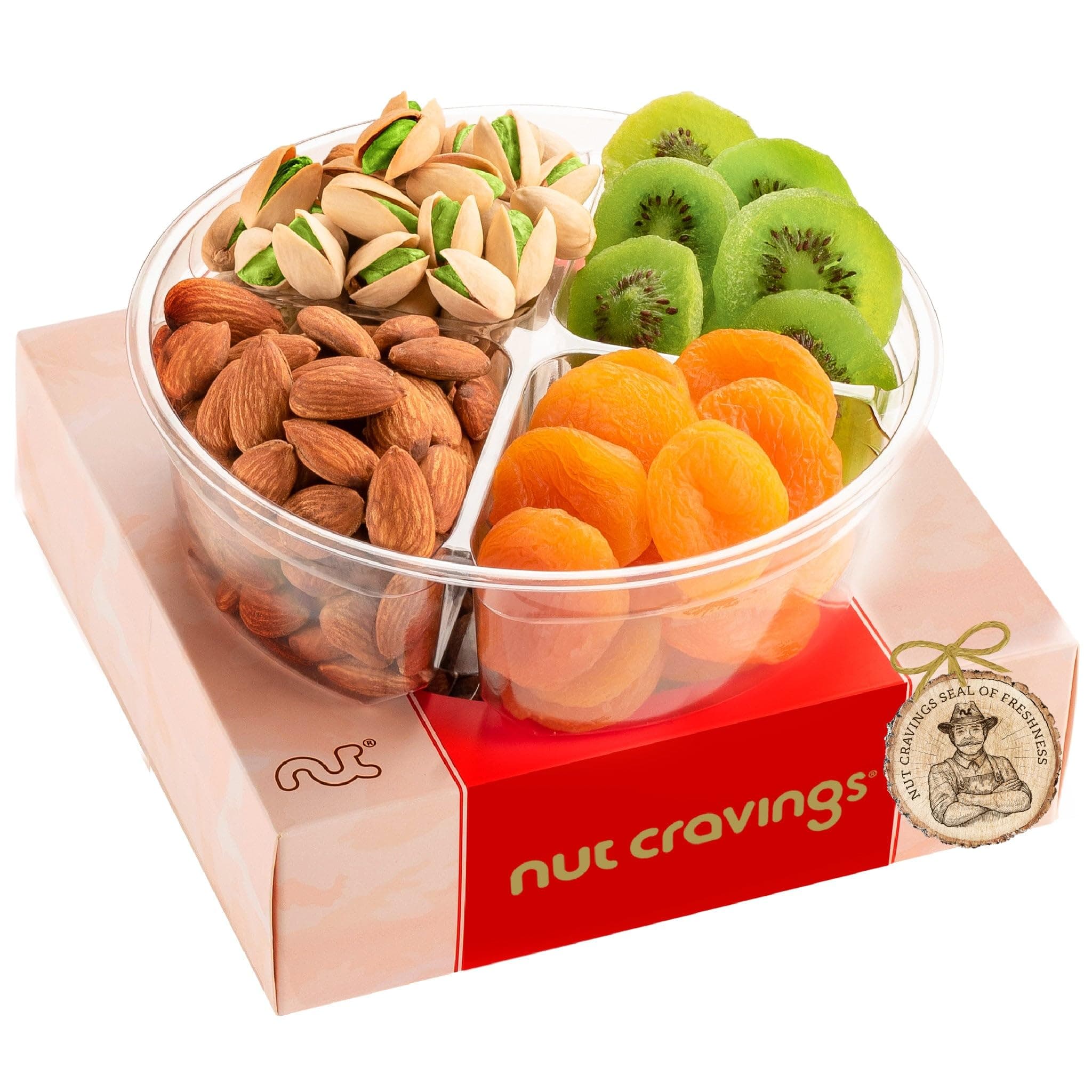 Dried Fruit & Mixed Nuts Gift Basket in Red Box (4 Assortments) Food Arrangement, Healthy Snack Care Package,