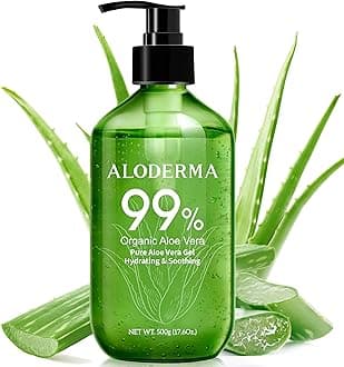 Aloderma Aloe Vera Gel - Large 17.6oz Value Pump - Made within 12 Hours of Harvest with 99% Organic Aloe Vera, Lightweight, Non-Sticky for Sunburns, Natural, Soothing Aloe Vera for Face & Hair