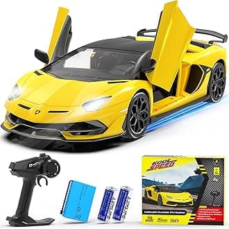 Lamborghini Remote Control Car, 1:14 Scale Lamborghini SVJ Toy Car Officially Licensed 15 KM/H RC Cars with LED Light, 2.4Ghz Model Car for Boys,Girls,Teens and Adults Birthday Gift, Yellow